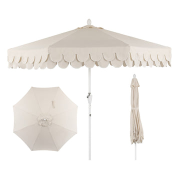 Tracy 9 ft. Classic MidCentury Scalloped Fringe Market Patio Umbrella